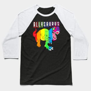 Dinosaur T Rex LGBT Gay Pride Flag Allysaurus Ally Men Boys Baseball T-Shirt